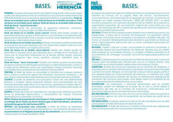 Bases Perlés de Honor del Carnaval de Herencia 2015 bases Perlés de Honor del Carnaval de Herencia 2015